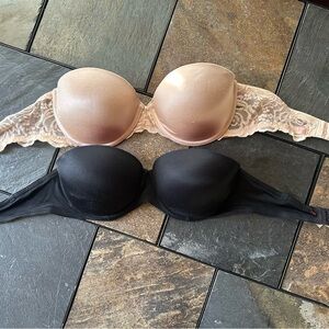 Pink VS Lace Strapless Bras - Black and Nude